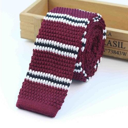 Men Knitted Knit Leisure Striped Ties Fashion Skinny Narrow Slim Neck Ties For Men Skinny Woven Designer Cravat - melvincucci