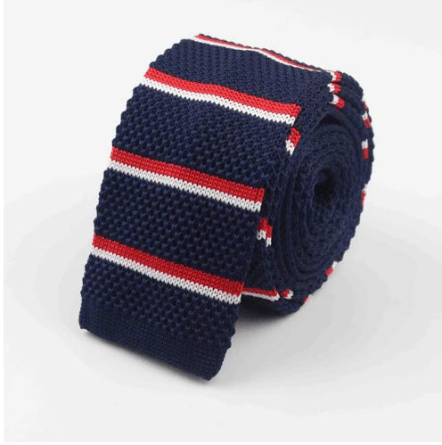 Men Knitted Knit Leisure Striped Ties Fashion Skinny Narrow Slim Neck Ties For Men Skinny Woven Designer Cravat - melvincucci
