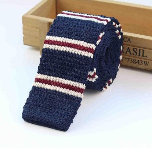 Men Knitted Knit Leisure Striped Ties Fashion Skinny Narrow Slim Neck Ties For Men Skinny Woven Designer Cravat - melvincucci