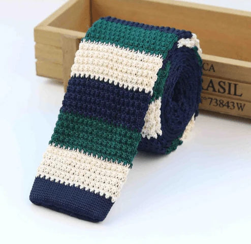 Men Knitted Knit Leisure Striped Ties Fashion Skinny Narrow Slim Neck Ties For Men Skinny Woven Designer Cravat - melvincucci