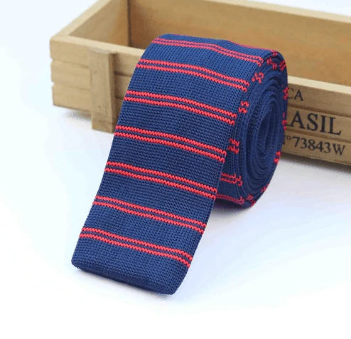 Men Knitted Knit Leisure Striped Ties Fashion Skinny Narrow Slim Neck Ties For Men Skinny Woven Designer Cravat - melvincucci