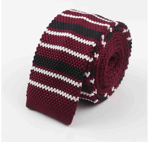 Men Knitted Knit Leisure Striped Ties Fashion Skinny Narrow Slim Neck Ties For Men Skinny Woven Designer Cravat - melvincucci