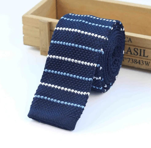 Men Knitted Knit Leisure Striped Ties Fashion Skinny Narrow Slim Neck Ties For Men Skinny Woven Designer Cravat - melvincucci