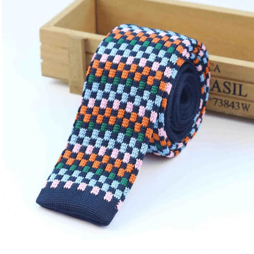 Men Knitted Knit Leisure Striped Ties Fashion Skinny Narrow Slim Neck Ties For Men Skinny Woven Designer Cravat - melvincucci