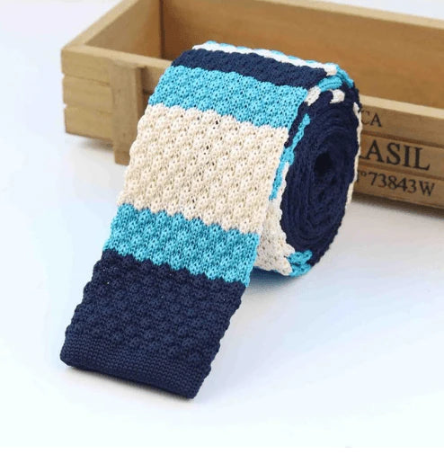 Men Knitted Knit Leisure Striped Ties Fashion Skinny Narrow Slim Neck Ties For Men Skinny Woven Designer Cravat - melvincucci