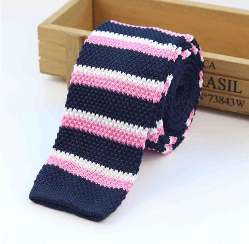 Men Knitted Knit Leisure Striped Ties Fashion Skinny Narrow Slim Neck Ties For Men Skinny Woven Designer Cravat - melvincucci