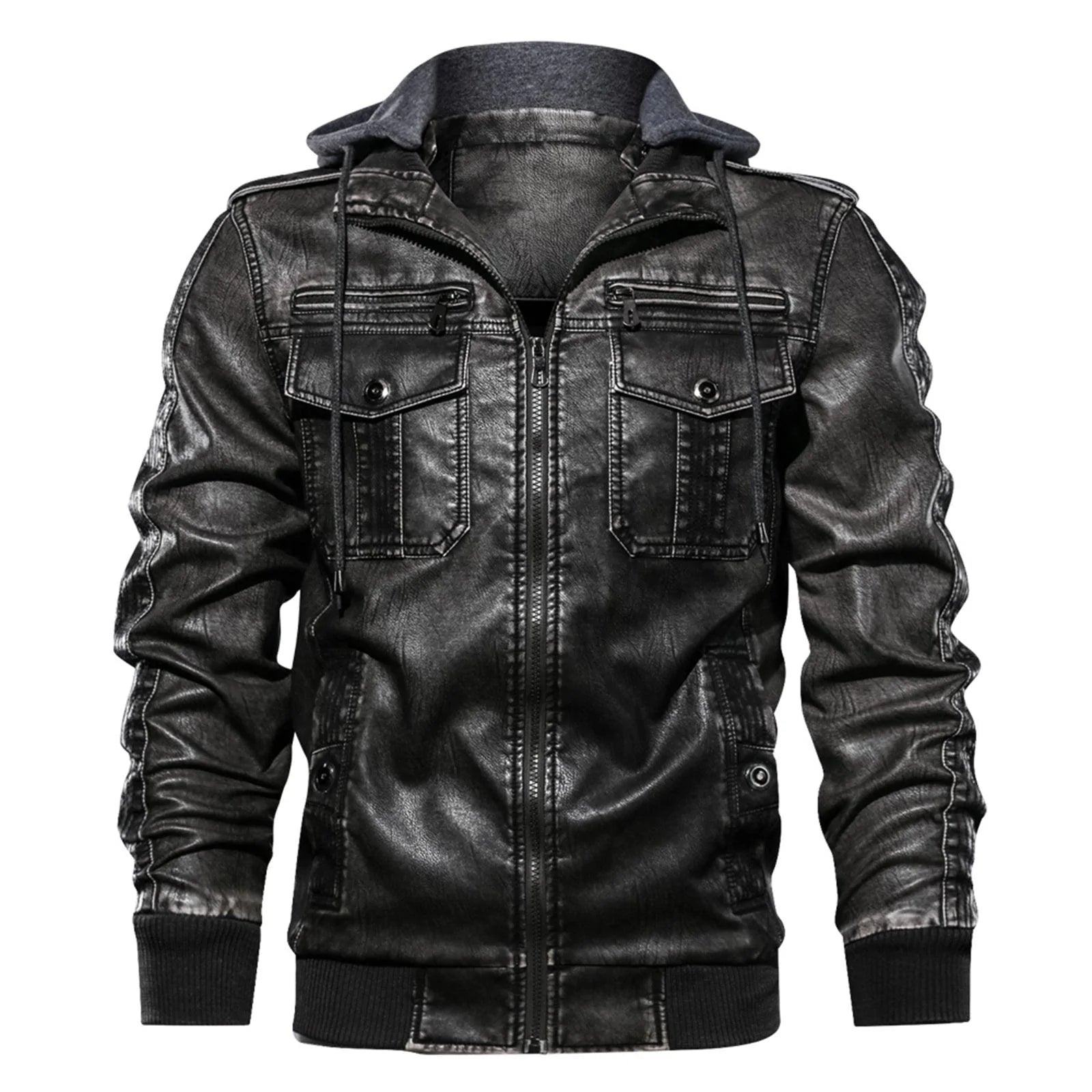 Men Leather Jacket Hooded Men Leather Men Coats Male Motorcycle Outwear - melvincucci