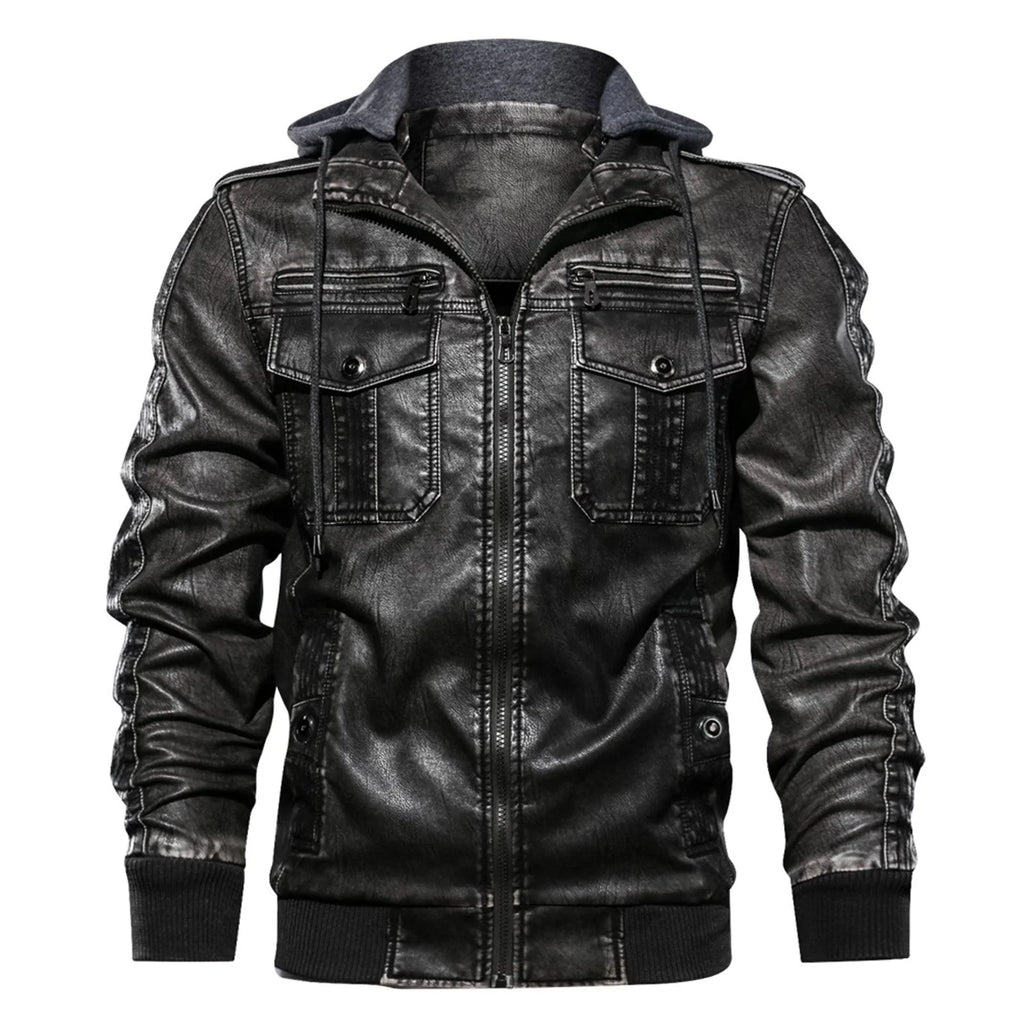 Men Leather Jacket Hooded Men Leather Men Coats Male Motorcycle Outwear - melvincucci