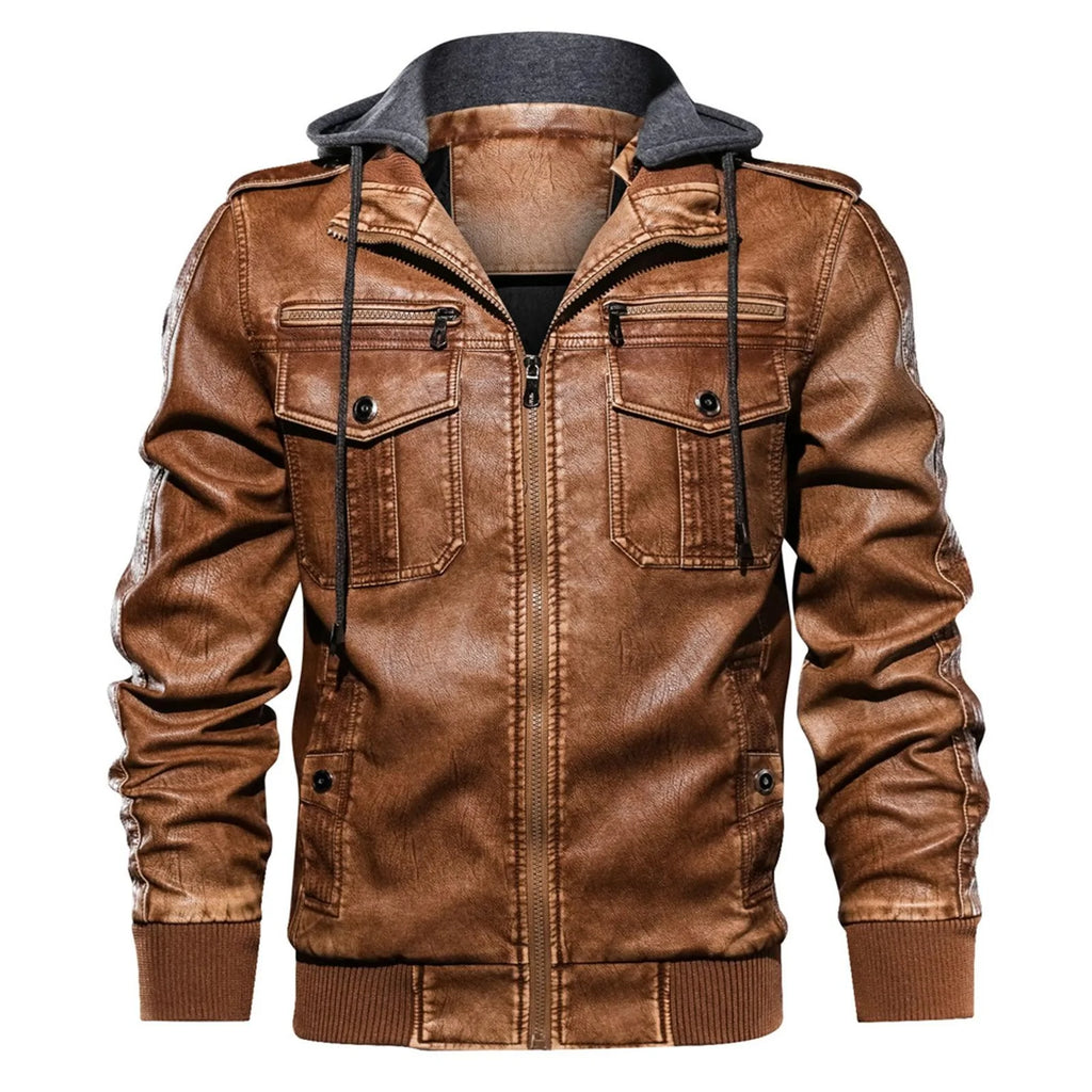 Men Leather Jacket Hooded Men Leather Men Coats Male Motorcycle Outwear - melvincucci