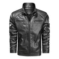 Men Leather Jacket Motorcycle Turn-down PU Solid Casual Men Coats - melvincucci