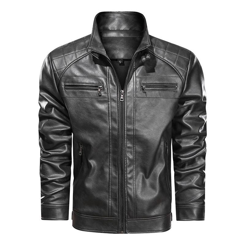Men Leather Jacket Motorcycle Turn-down PU Solid Casual Men Coats - melvincucci