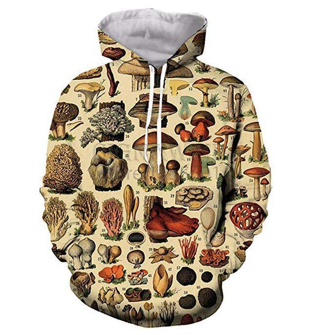 Men Mushroom Head Printed Loose Hooded Sweatshirt - melvincucci