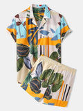 Men's Casual Loose Beachwear Leaf Print Short Sleeve Suit - melvincucci