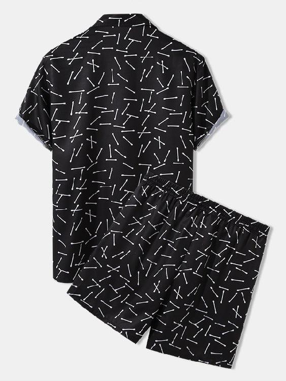 Men's Casual Loose Beachwear Three-color Printed Short-sleeved Suit - melvincucci