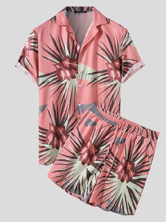 Men's Casual Loose Beachwear Three-color Printed Short-sleeved Suit - melvincucci
