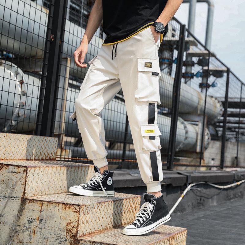 Men's Casual Pants, Drawstring Trousers, Sports Pants, Large Size Multi-Pocket Drawstring Harem Overall - melvincucci