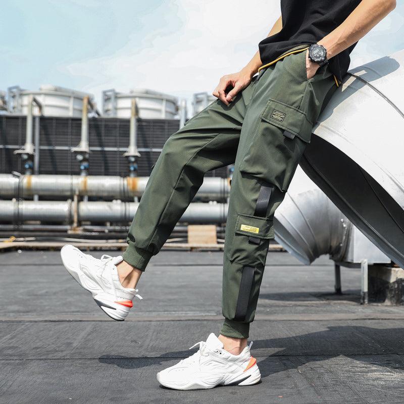Men's Casual Pants, Drawstring Trousers, Sports Pants, Large Size Multi-Pocket Drawstring Harem Overall - melvincucci