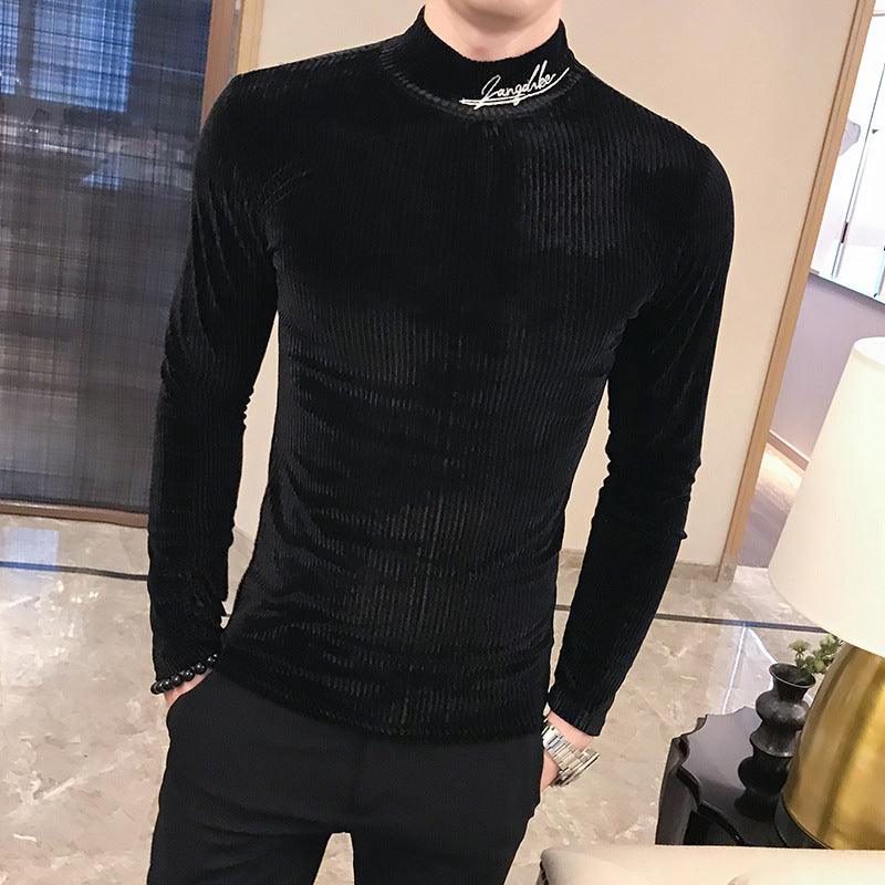 Men's Half High Collar Casual T Shirt Men's Knitwear Bottoming Shirt - melvincucci
