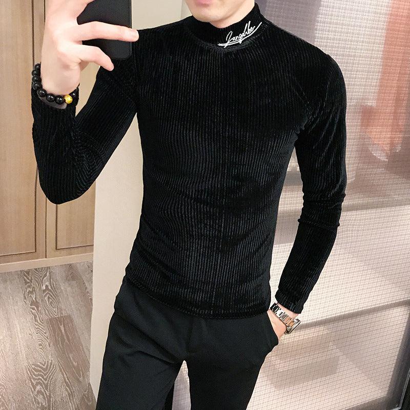 Men's Half High Collar Casual T Shirt Men's Knitwear Bottoming Shirt - melvincucci