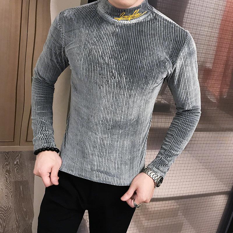 Men's Half High Collar Casual T Shirt Men's Knitwear Bottoming Shirt - melvincucci
