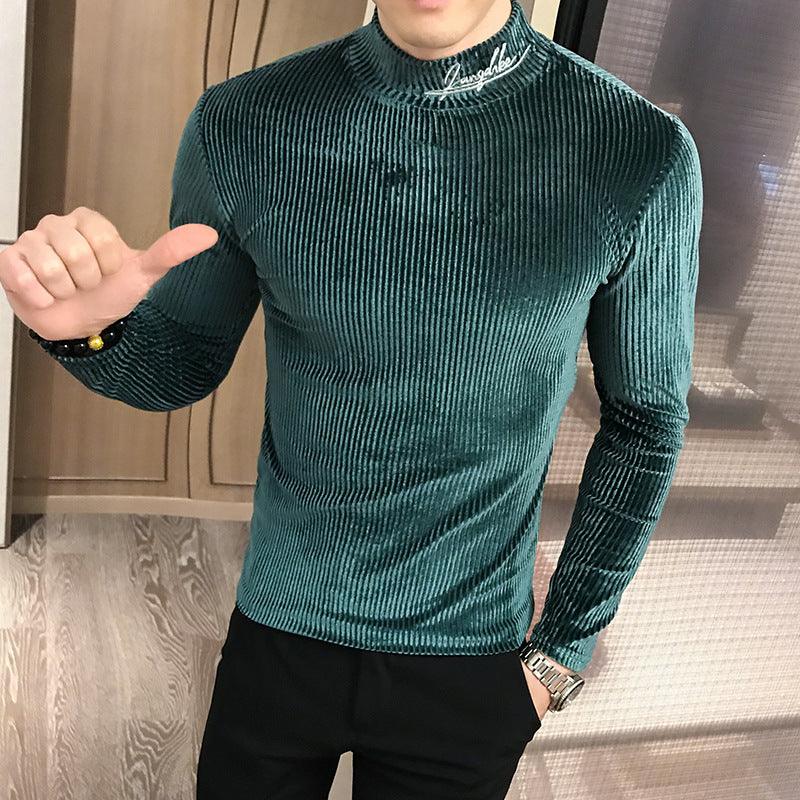 Men's Half High Collar Casual T Shirt Men's Knitwear Bottoming Shirt - melvincucci