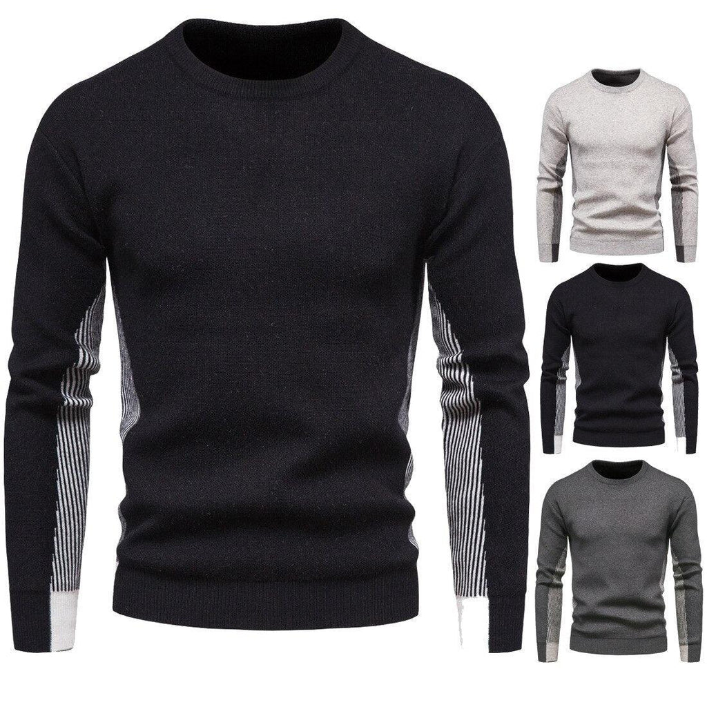 Men's Knitwear Crew Neck Contrasting Color Sweater Base - melvincucci