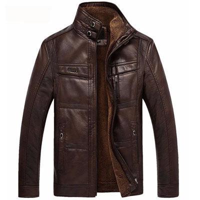 Men's Leather Jackets For Winter Jacket Men And Coats Leather Male Coat For Brand Men's Oblique Zipper Winter Down Biker Jacket - melvincucci
