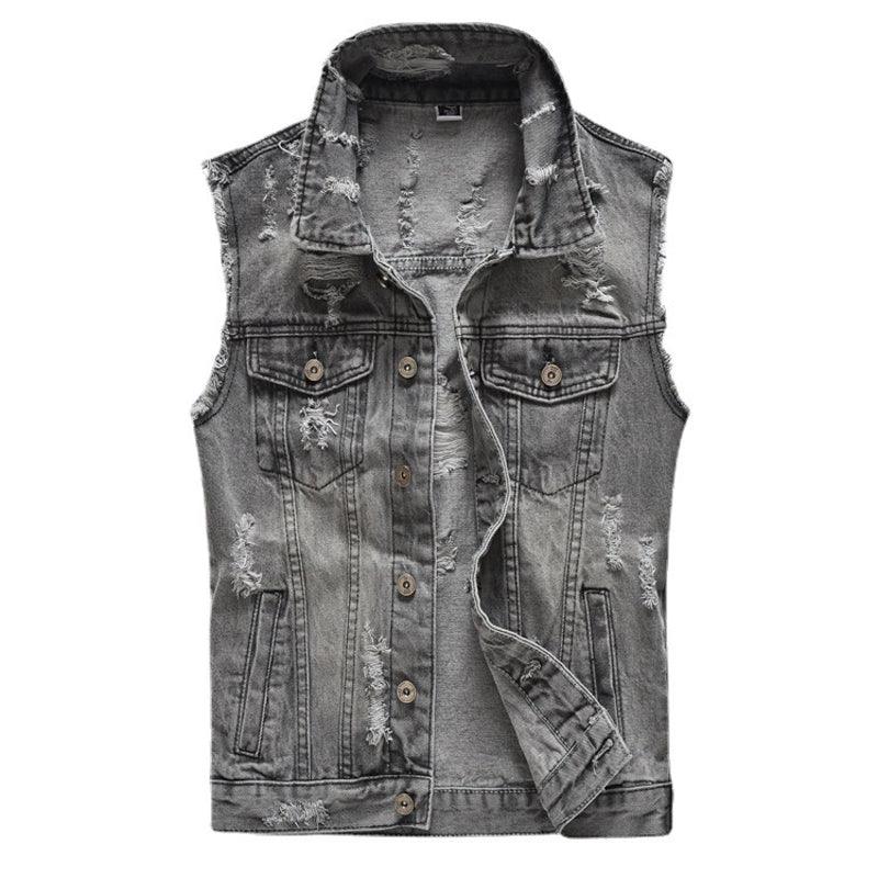 Men's Leisure Vintage Ripped Denim Vest Casual Grey TOP - melvincucci