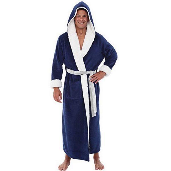 Men's Plus Size Extra Long Bathrobe Long Sleeve Nightgown - melvincucci