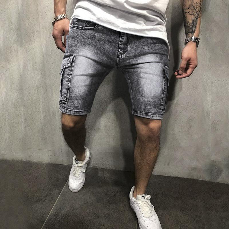 Men's Pocket Denim Shorts Zipper Slim Stretch Five Point Pants Men - melvincucci
