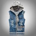 Men's ripped denim vest hooded denim vest - melvincucci