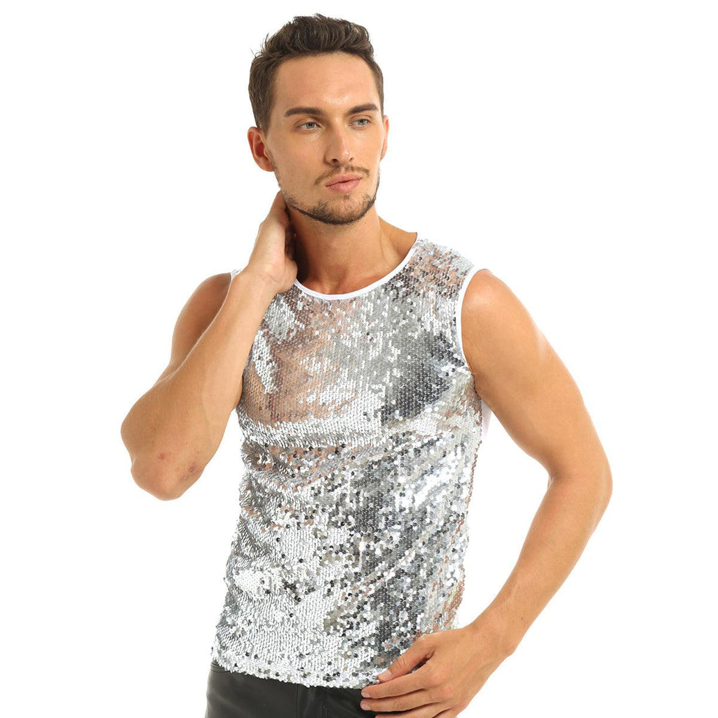 Men's sequined rivet sleeveless T-shirt - melvincucci