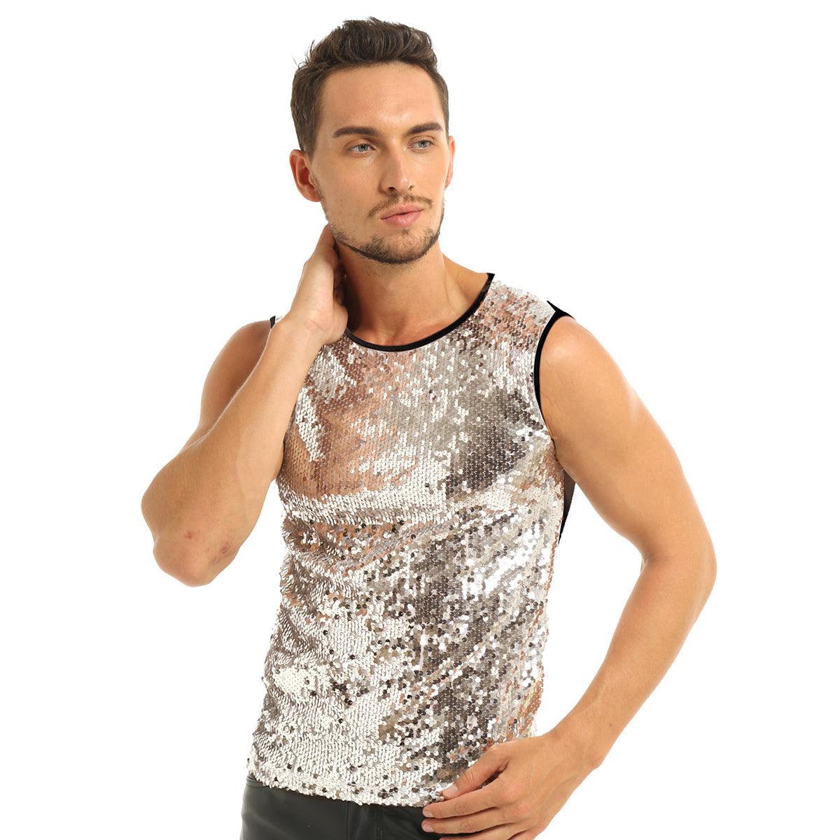 Men's sequined rivet sleeveless T-shirt - melvincucci