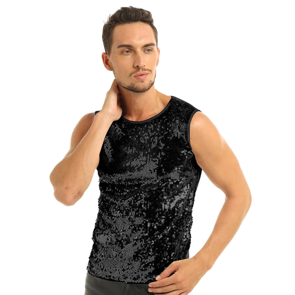 Men's sequined rivet sleeveless T-shirt - melvincucci