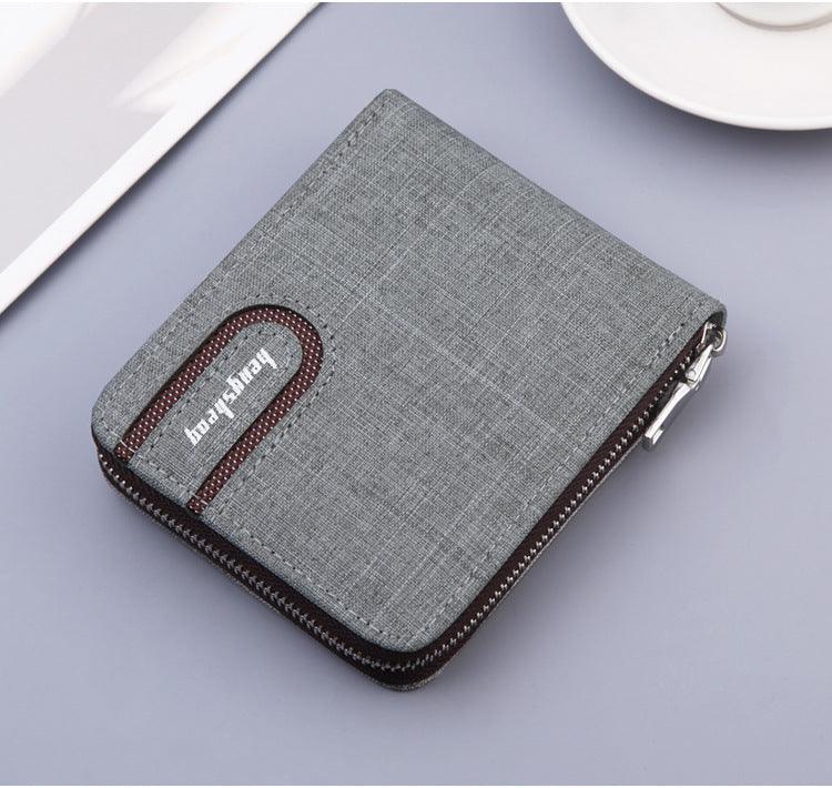 Men's Short Wallet Men Wallet Zipper Wallet Canvas Small Wallet Multi-function Dollar Multi-card Slot - melvincucci