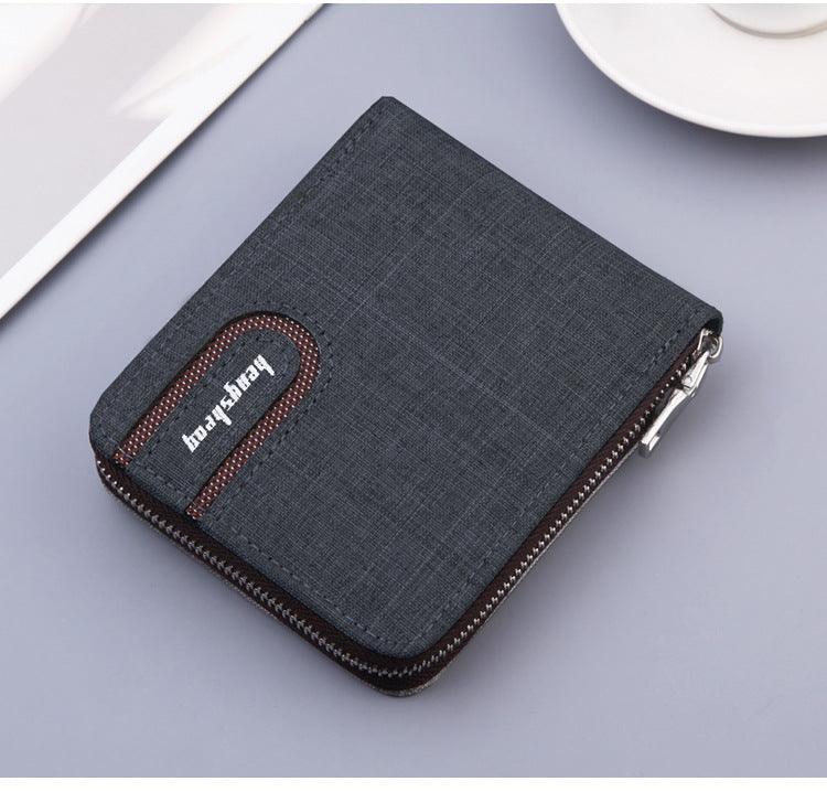 Men's Short Wallet Men Wallet Zipper Wallet Canvas Small Wallet Multi-function Dollar Multi-card Slot - melvincucci