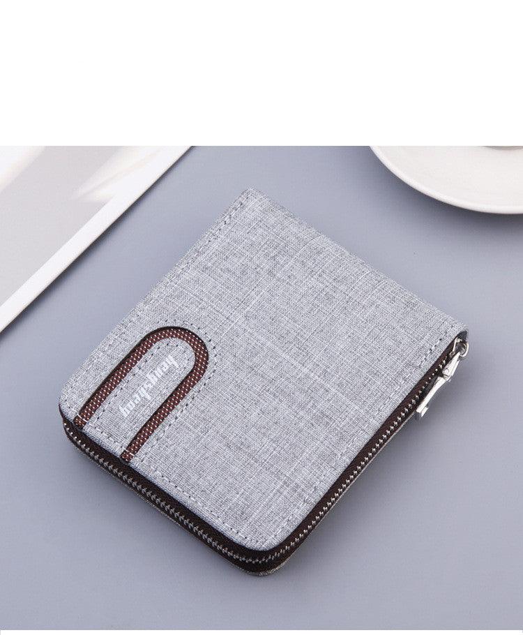 Men's Short Wallet Men Wallet Zipper Wallet Canvas Small Wallet Multi-function Dollar Multi-card Slot - melvincucci