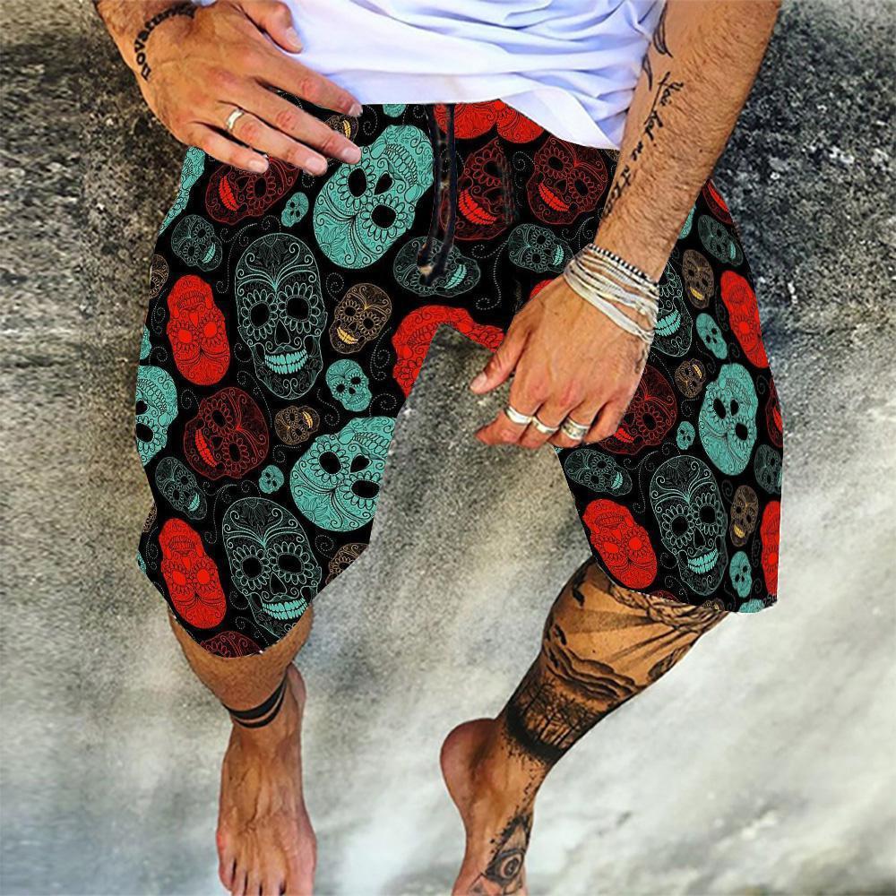 Men'S Spring And Summer New Shorts Skull Print Straight Beach Pants Men - melvincucci