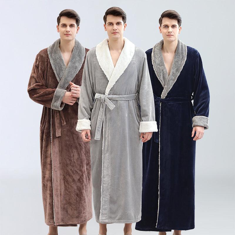 Men's Winter Plus Size Long Bathrobe Coral Fleece Full Length Pajamas - melvincucci