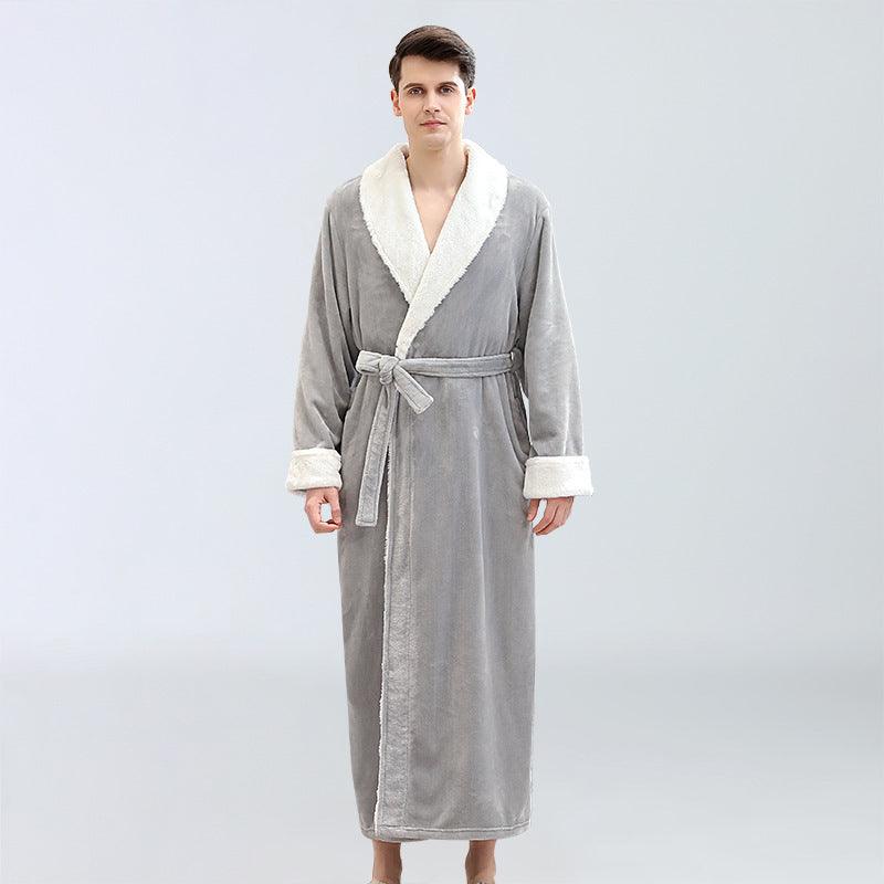Men's Winter Plus Size Long Bathrobe Coral Fleece Full Length Pajamas - melvincucci
