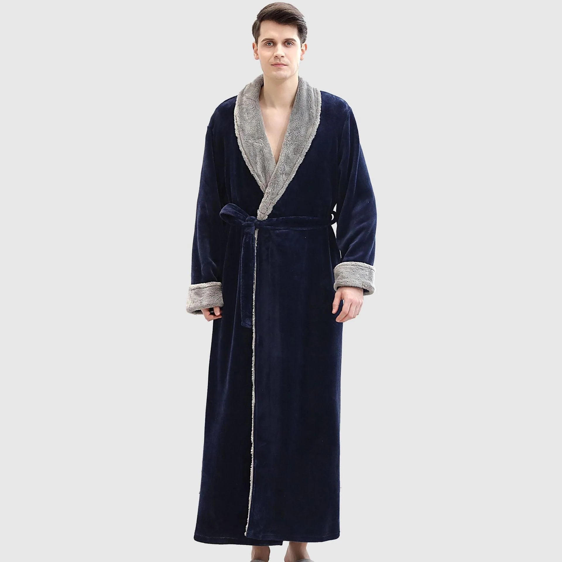Men's Winter Plus Size Long Bathrobe Coral Fleece Full Length Pajamas - melvincucci