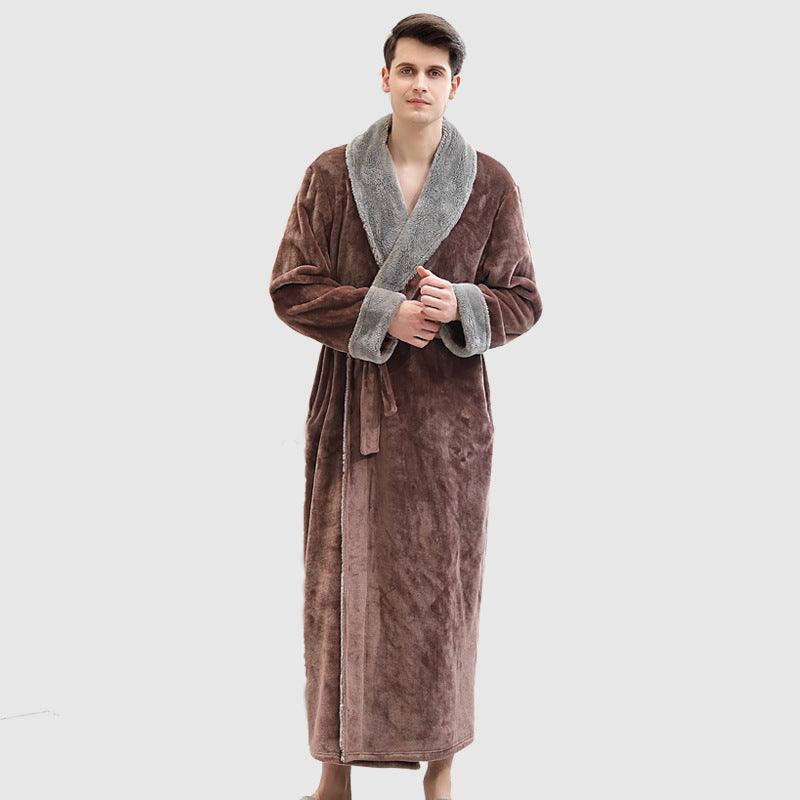 Men's Winter Plus Size Long Bathrobe Coral Fleece Full Length Pajamas - melvincucci
