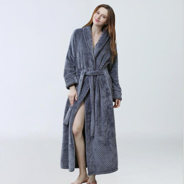 Men's Winter Plus Size Long Bathrobe Coral Fleece Full Length Pajamas - melvincucci
