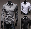 Men Shirt Fashion Cotton Slim Men Shirt Long Sleeve High Quality Casual Black White Gray Men Shirt For Men - melvincucci