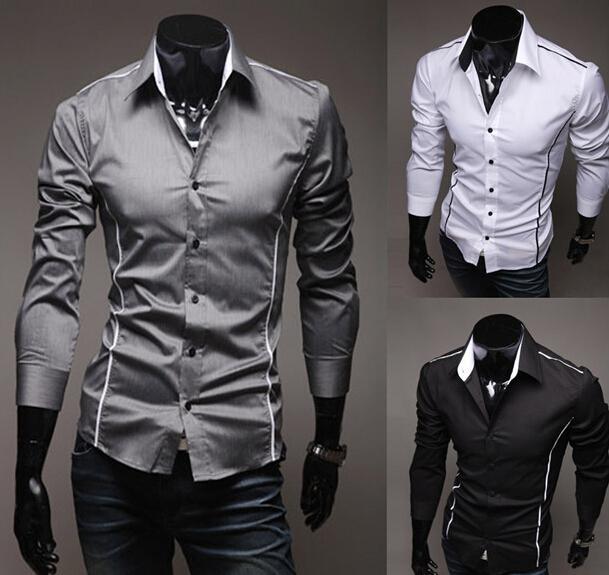 Men Shirt Fashion Cotton Slim Men Shirt Long Sleeve High Quality Casual Black White Gray Men Shirt For Men - melvincucci