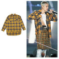 Men T-shirt  grid yellow black men coat - melvincucci