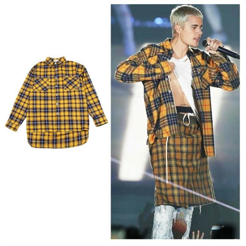 Men T-shirt  grid yellow black men coat - melvincucci