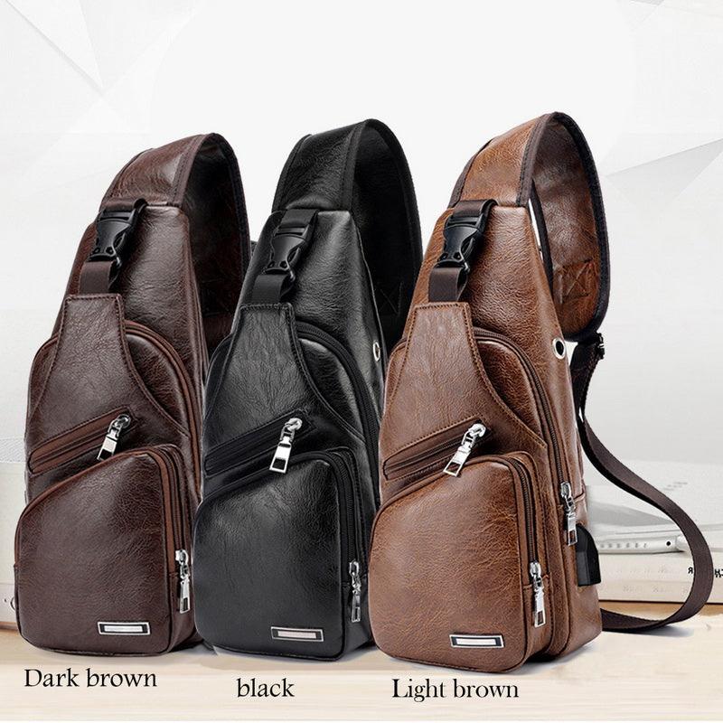 Men USB Charging Bag Men Chest Bag for Custom PU PVC Shoulder Bag Diagonal Package Messenger Travel Bag Cross Body Bags - melvincucci
