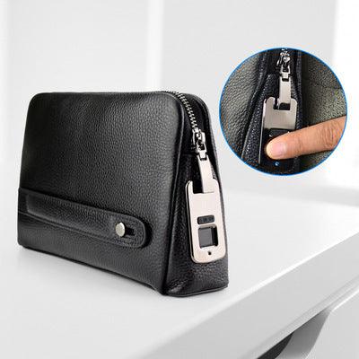 Mens Wallet Fingerprint Lock Bag First Layer Cowhide Business Handbag Men Fashion Fingerprint Men Bag - melvincucci