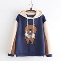 Merry Pretty Women Harajuku Cartoon Bear Embroidery Hooded Sweatshirts Winter Plus Velvet Cute Hoodies Sweatshirt Tracksuit - melvincucci